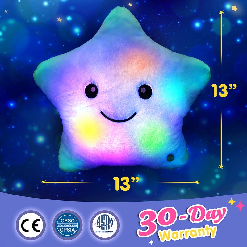 WEWILL 13'' Creative Twinkle Star Glowing LED Night Light Plush Pillows Stuffed Animals Toys Birthday Christmas Holiday Valentines Gifts for Toddlers Girls(Blue) - Image 3