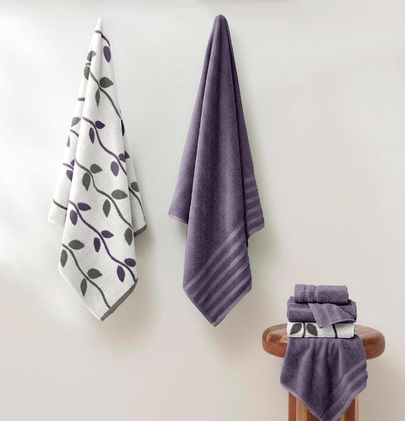 Modern Threads Organic Vines 6-Piece 100% Cotton Towel Set – Yarn Dyed Jacquard & Solid – Includes 2 Bath Towels, 2 Hand Towels, 2 Washcloths – Absorbent, Quick Dry, Soft & Durable – Lavender - Image 2