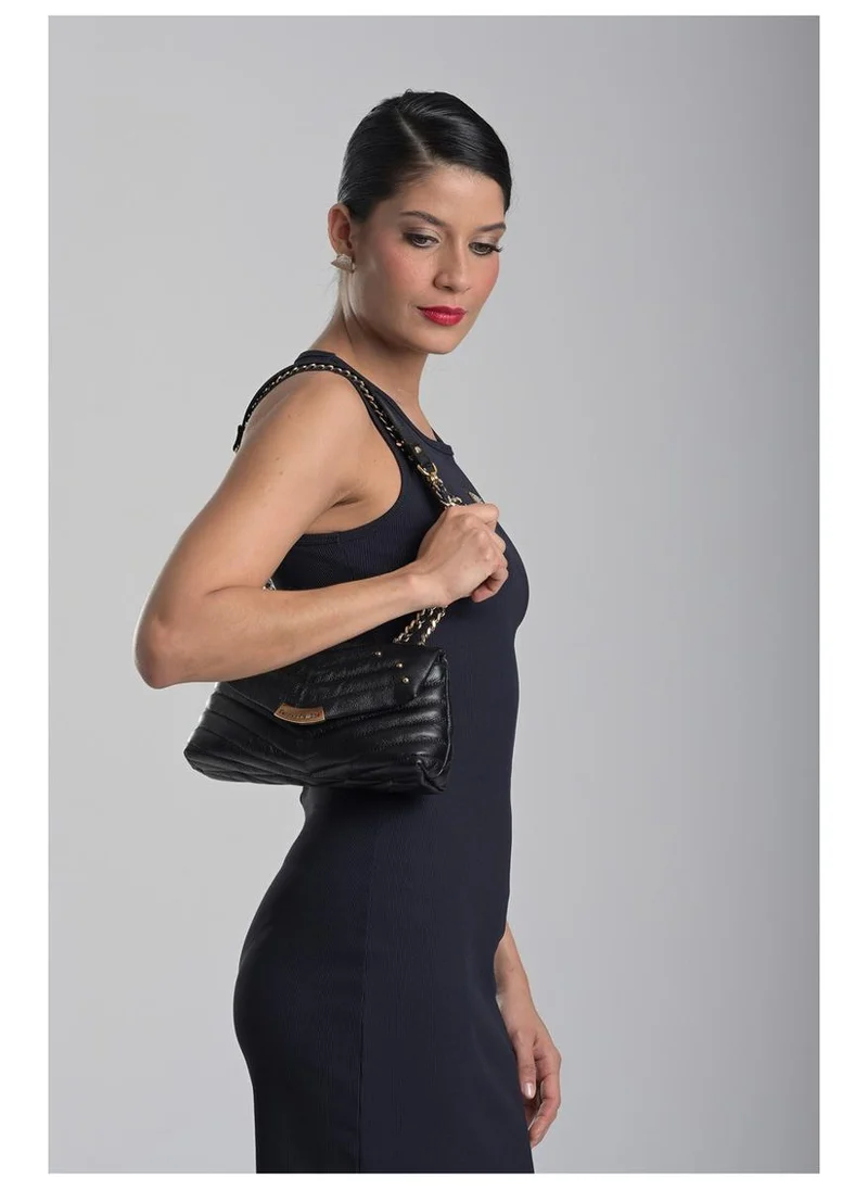 Carmen Steffens  Black Quilted Leather Bag with Metal Application for Women | Best Price UAE