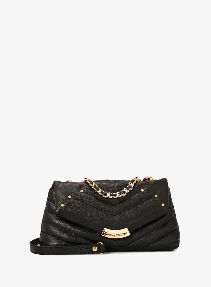 Carmen Steffens  Black Quilted Leather Bag with Metal Application for Women | Best Price UAE
