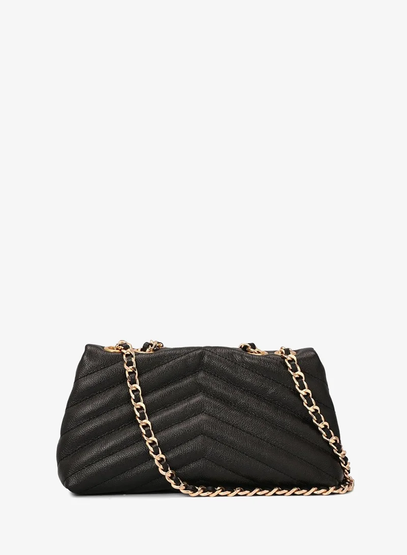Carmen Steffens  Black Quilted Leather Bag with Metal Application for Women | Best Price UAE