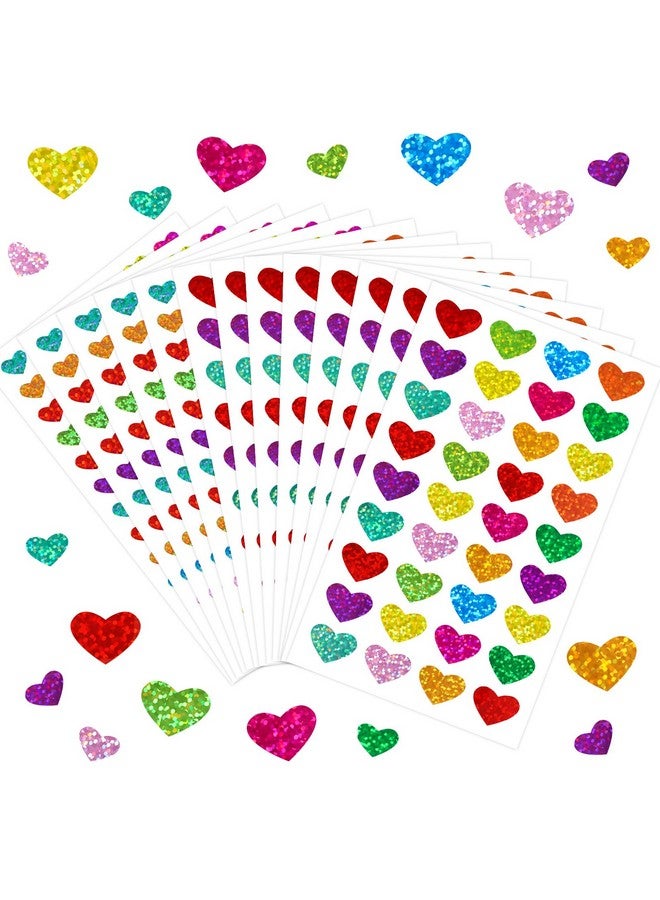 Fancy Land Glitter Heart Stickers for Kids Reward Holographic Foil Decorative Sticker Art Craft Labels for School Classroom Teacher Encourage Supplies Student Award Favors 1140Pcs - Image 1