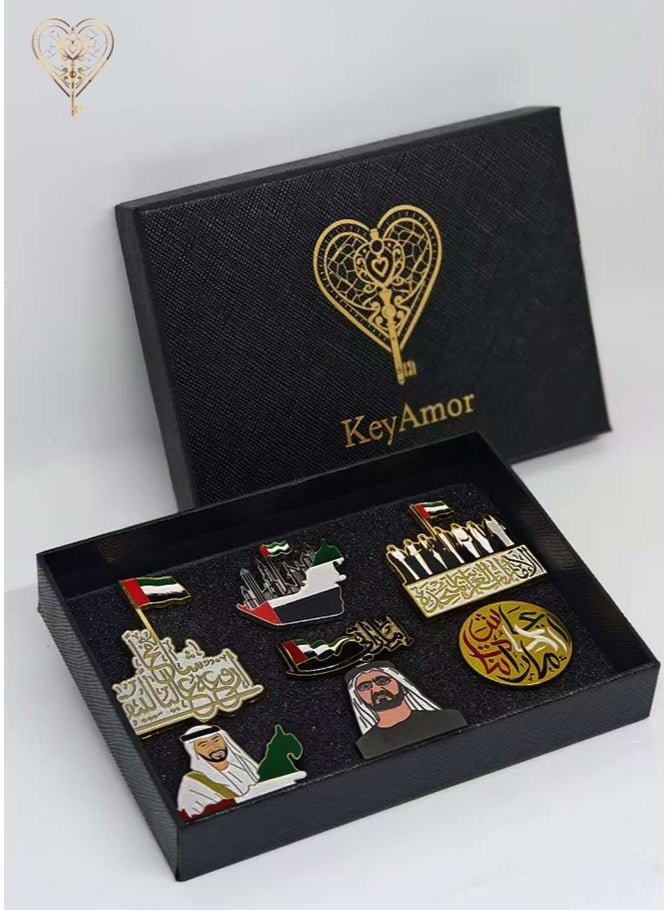 كيامور طقم مكون من 7 شارات معدنية ثنائية الأبعاد ملصقات للهاتف ملصقات معدنية بمناسبة اليوم الوطني الإماراتي شارة تذكارية للشيخ زايد هدية اليوم الوطني الإماراتي مجموعة تذكارية من الإمارات ملصقات اليوم الوطني للهاتف زينة للهاتف يأتي في علبة فاخرة ليكون أفضل هدية لأي مناسبة - Image 1