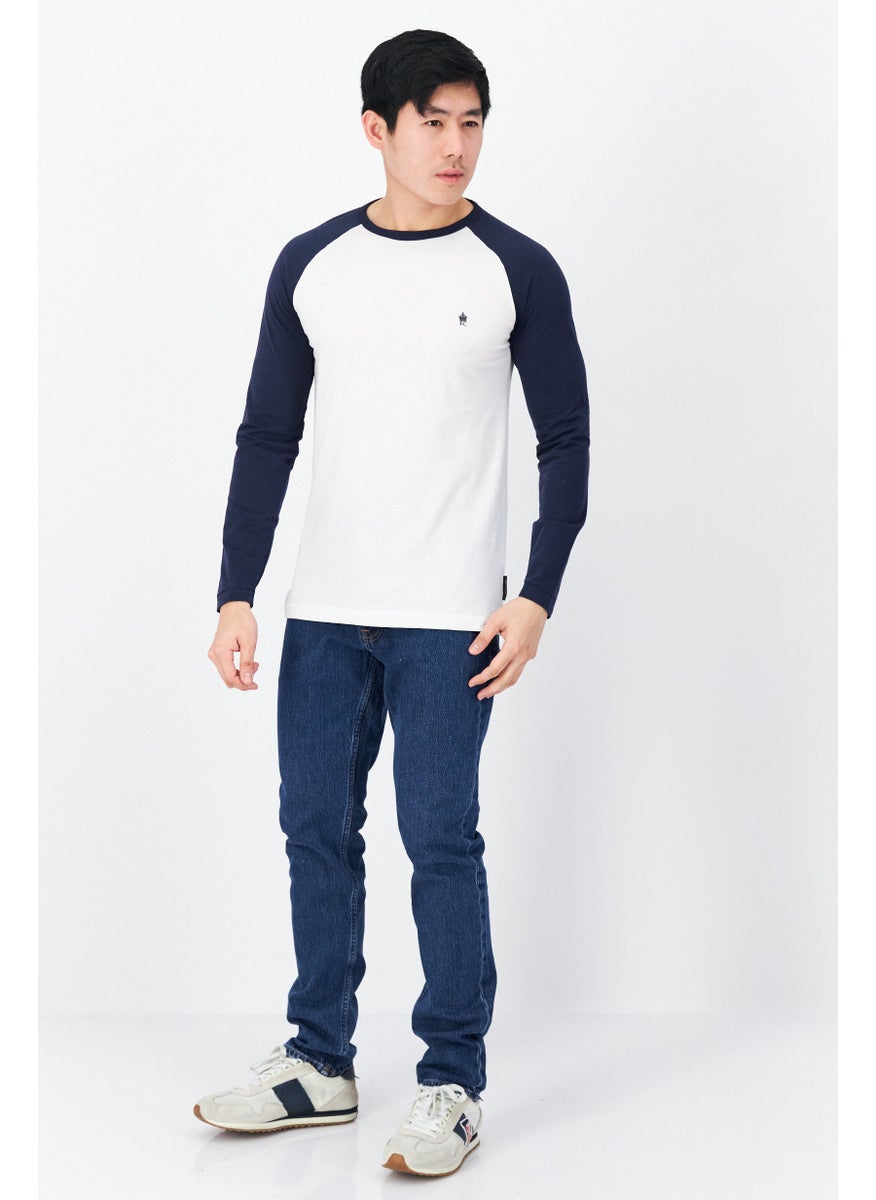 French Connection Men Crew Neck Long Sleeve Embroidered Logo T-Shirt, White/Navy  - Image 2