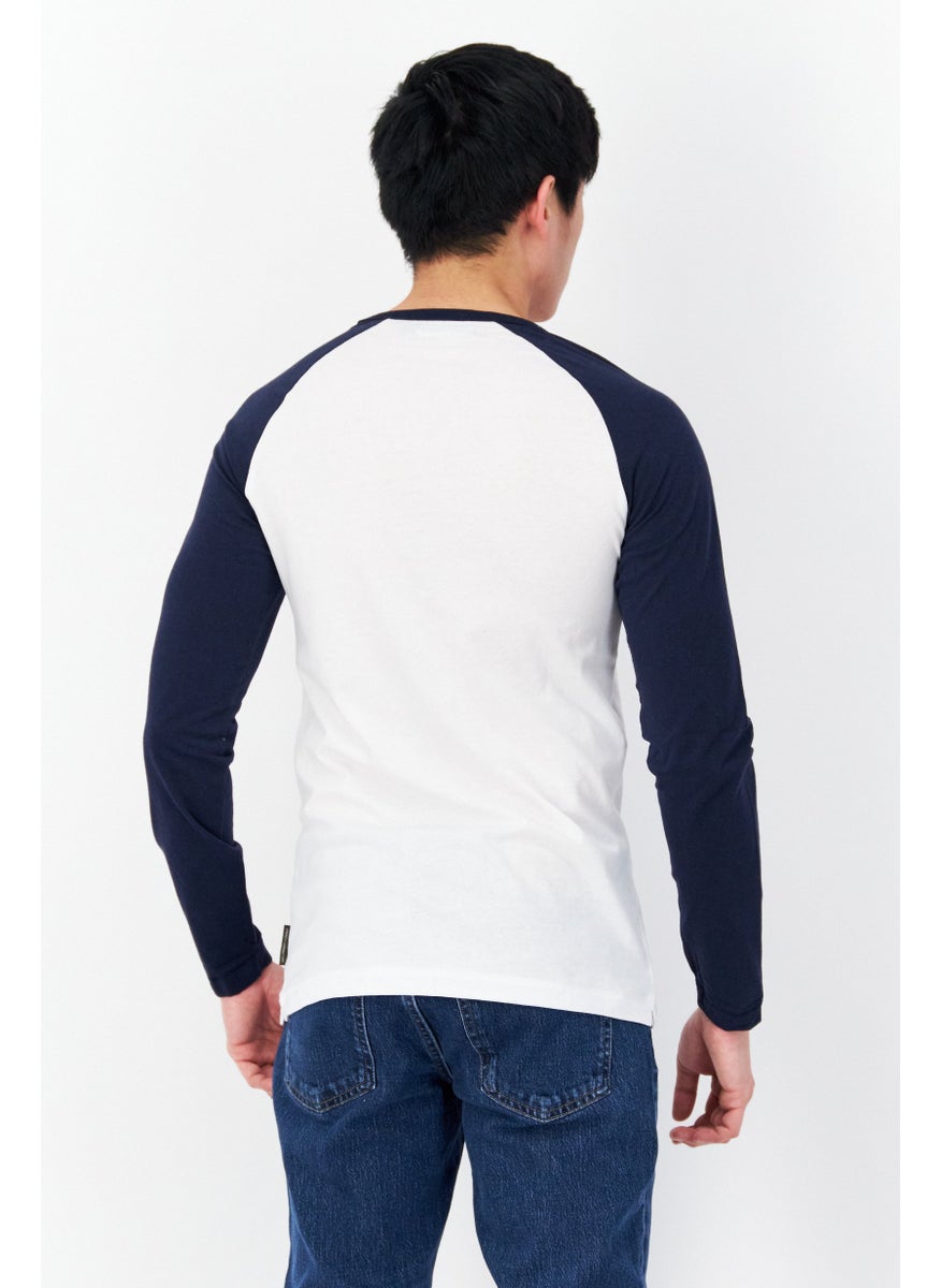 French Connection Men Crew Neck Long Sleeve Embroidered Logo T-Shirt, White/Navy  - Image 4