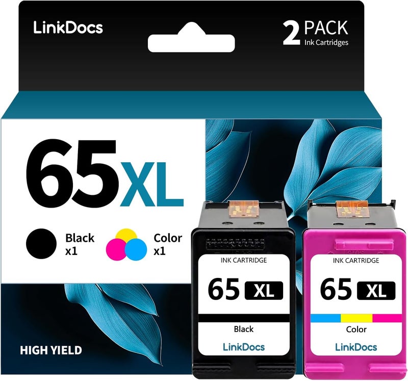 LinkDocs Remanufactured 65 65XL Ink Cartridge Black Color Combo Pack replacement for HP 65 65XL used with HP Deskjet 3755 2652 3752 2622 2655 3720 Envy 5055 5052 5058 Printer Ink (2 Pack, Black&Color) - Image 1