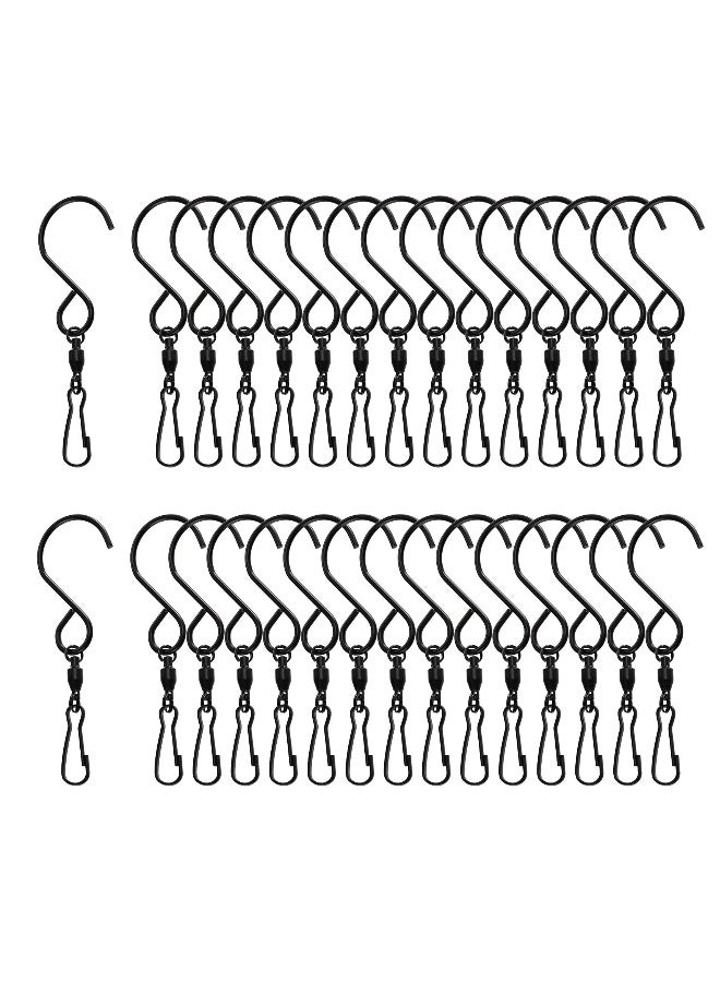 حزمة 30 من خطاطيف دوارة، خطاطيف على شكل حرف S من الفولاذ المقاوم للصدأ، مثالية لتعليق دوارات الرياح، أجراس الرياح، مغذيات الطيور، دواليب الكريستال، مثالية للحدائق ومستلزمات الحفلات، باللون الأسود. - Image 1