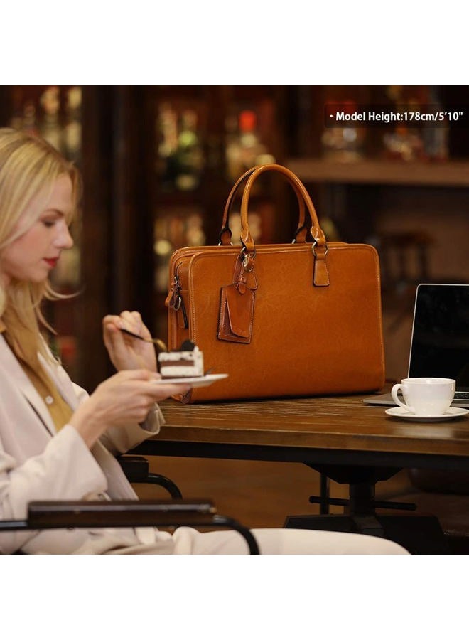 Kattee Genuine Leather Briefcase for Women, Large Capacity Laptop Bag with Luggage Tag - Image 2