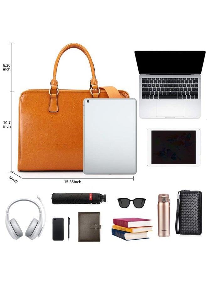 Kattee Genuine Leather Briefcase for Women, Large Capacity Laptop Bag with Luggage Tag - Image 4