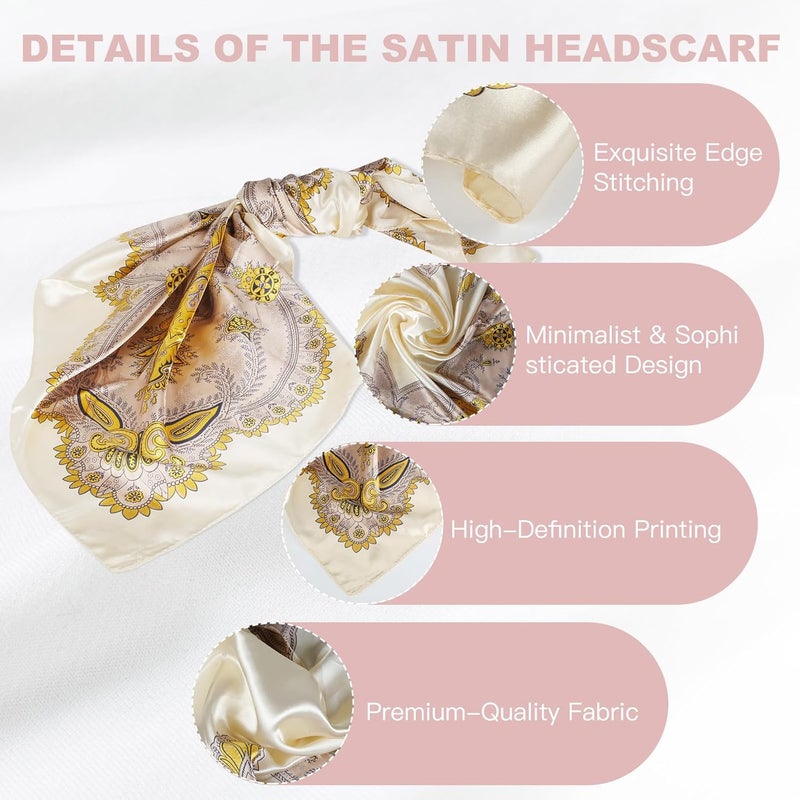 KASTWAVE 35” Large Square Head Scarf - 2PCS Satin Hair Scarves, Printed Hair Scarves for Women - Image 2
