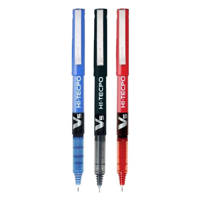 PILOT V5 Liquid Ink Roller Ball Pen - 1Blue + 1Black + 1Red - Image 1