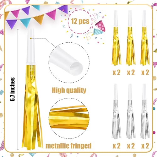 Twavang 12 Pcs Glitter Noise Makers Metallic Fringed Party Blower for Adults Birthday Graduation New Years Party Favors Supplies Gold and Silver - Image 5