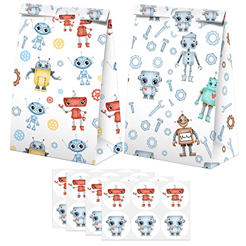 BonBeeDesign 24 Robot Party Favors Candy Bags with Stickers Robot Goodie Gift Treat Bags Robot Themed Birthday Party Supplies - Image 2
