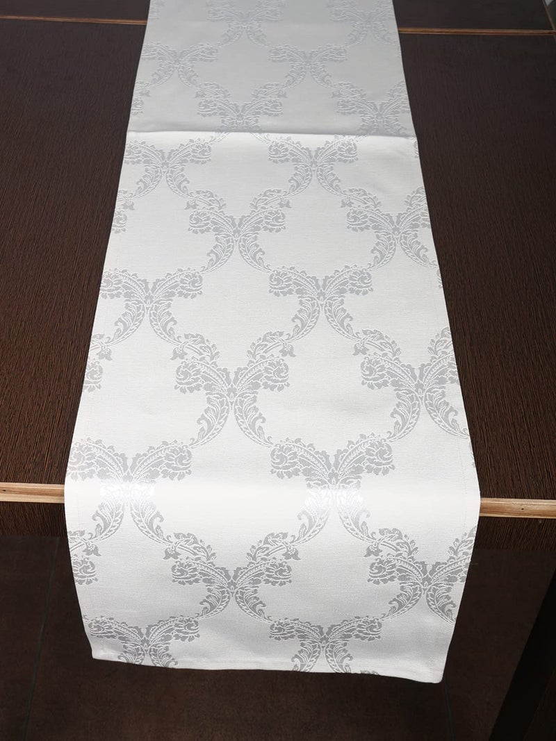 Home-The Best is for You Cotton Table Runner with Woven Damask Design (Cream_Ogee, 13X60 Inch) - Pack of 1 - Image 2