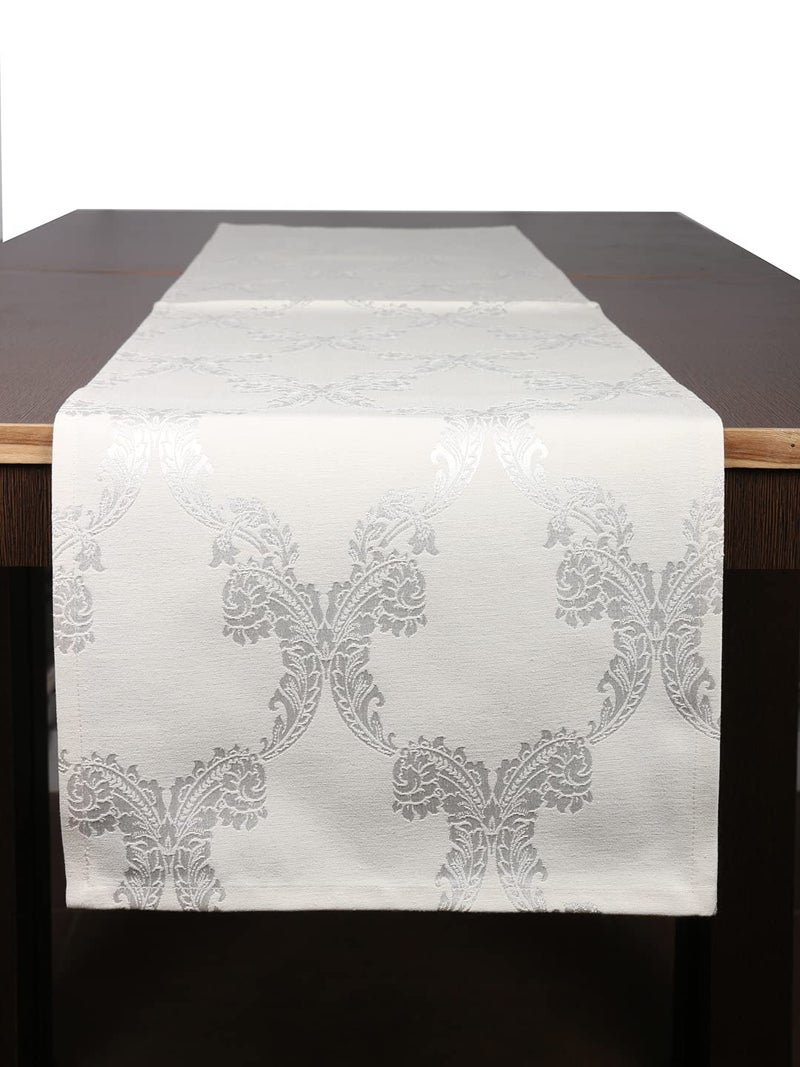 Home-The Best is for You Cotton Table Runner with Woven Damask Design (Cream_Ogee, 13X60 Inch) - Pack of 1 - Image 1