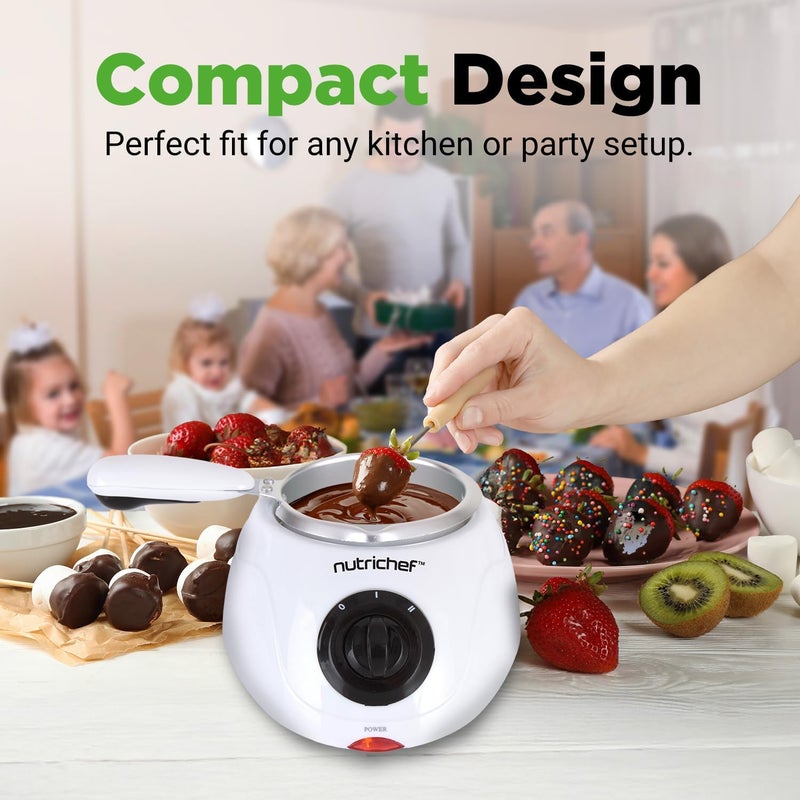 NutriChef Electric Fondue Pot | 25W Chocolate Melting Warmer | 8.8 Oz Capacity | Keep Warm Dipping Function & Removable Pot | Perfect for Melting Chocolate, Butter & Cheese | White - Image 4