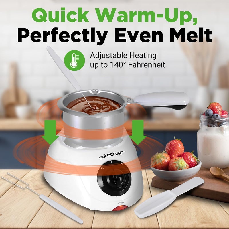 NutriChef Electric Fondue Pot | 25W Chocolate Melting Warmer | 8.8 Oz Capacity | Keep Warm Dipping Function & Removable Pot | Perfect for Melting Chocolate, Butter & Cheese | White - Image 2
