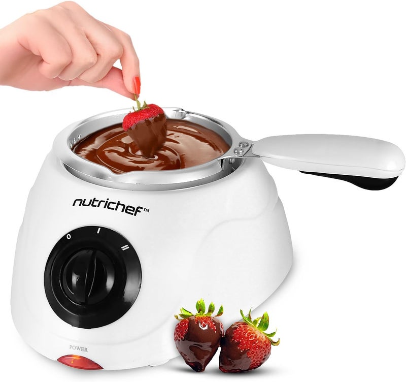NutriChef Electric Fondue Pot | 25W Chocolate Melting Warmer | 8.8 Oz Capacity | Keep Warm Dipping Function & Removable Pot | Perfect for Melting Chocolate, Butter & Cheese | White - Image 1