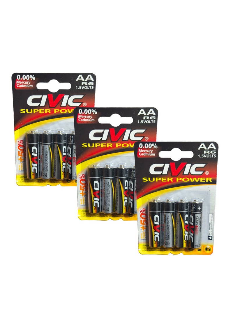 Civic 3-Packs of 4 Max AA Batteries Silver/Black - Image 1
