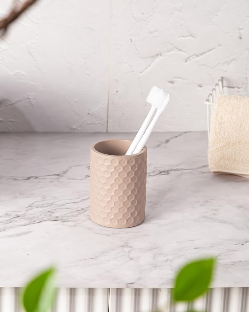 Panço Pano Polyresin Toothbrush Holder for Bathroom | Toothpaste, Makeup Brush Holder for Bathroom | Bathroom Accessories for Wash Basin | Home, Office, Bathroom Organiser | Metal Grey - Image 1