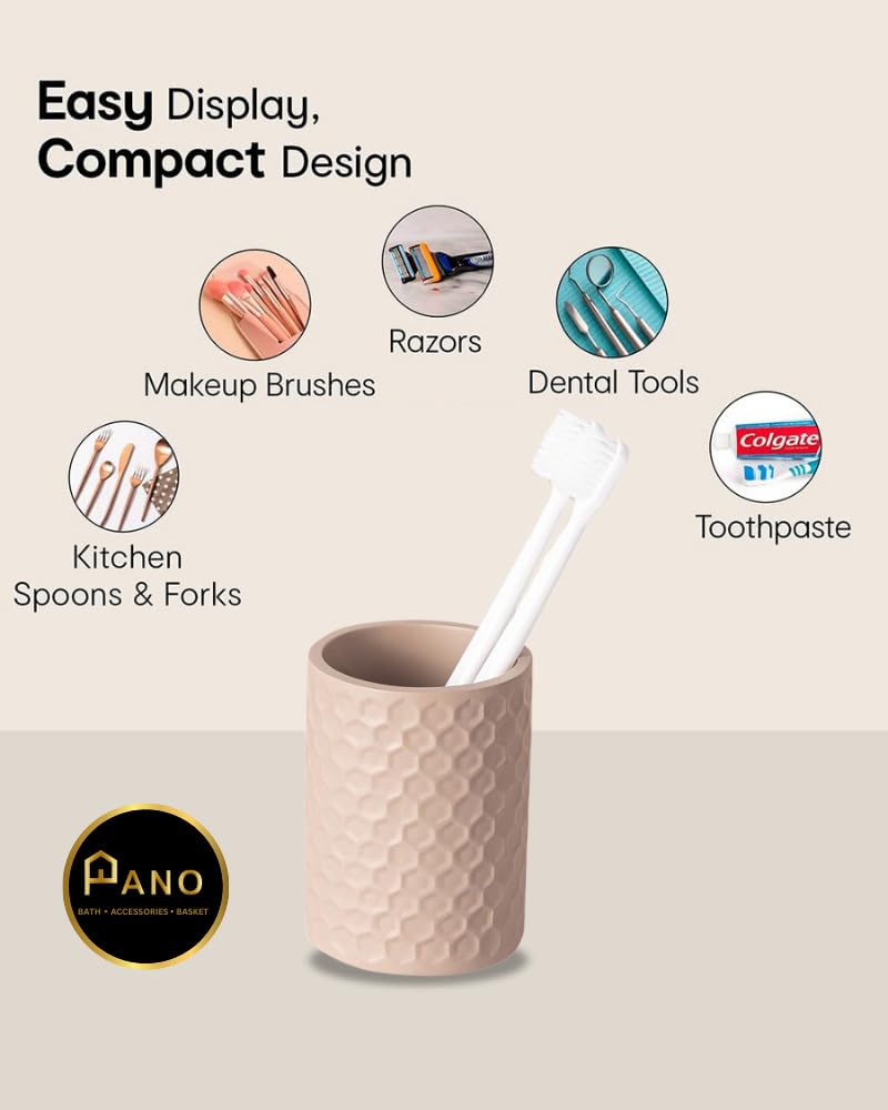 Panço Pano Polyresin Toothbrush Holder for Bathroom | Toothpaste, Makeup Brush Holder for Bathroom | Bathroom Accessories for Wash Basin | Home, Office, Bathroom Organiser | Metal Grey - Image 2