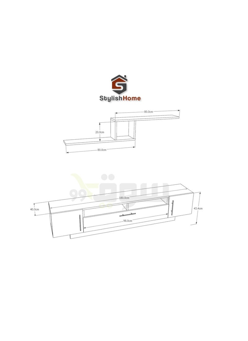 Modern white TV table, 180 cm - TV13 180x40x55 cm