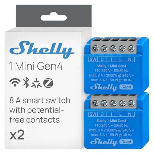 Shelly 1 Mini Gen4 WiFi Zigbee Matter Smart Relay Switch with Dry Contacts 1Channel 8A Home Automation Alexa SmartThings Google Apple HomeKit Compatible Garage Door Opener 2 Pack - Image 1