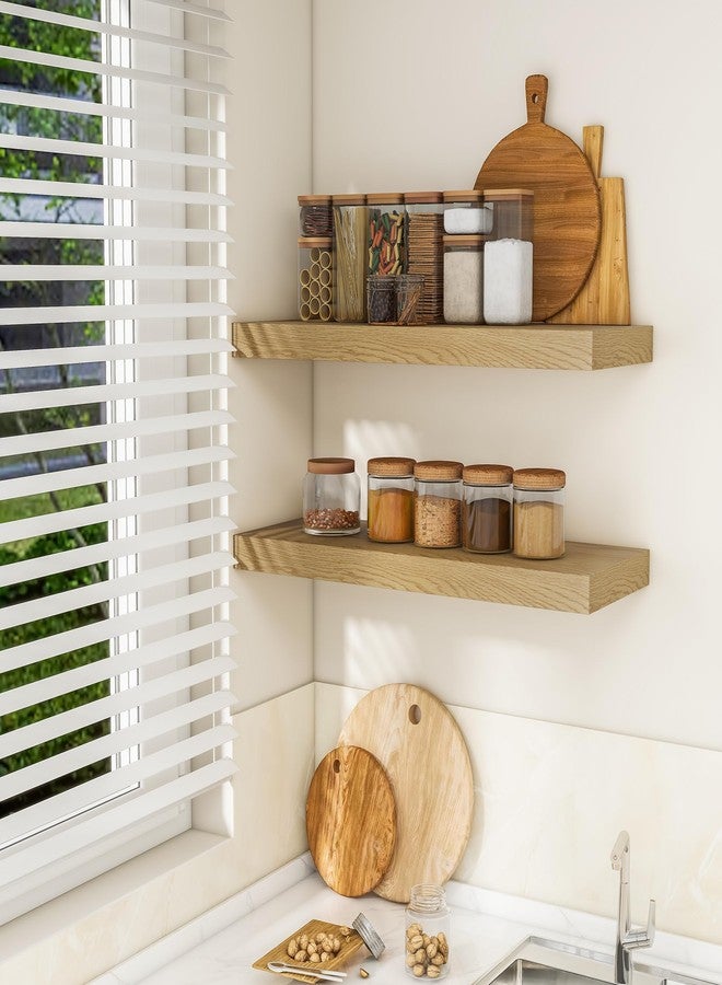 RICHFOCUS 36Inch Floating Shelves for Wall 2 Pack Shelves for Bedroom|Kitchen|Bathroom Wall Mounted Rustic Wood Floating Shelf with Invisible Brackets for Books|Storage|Decor, Oak - Image 3