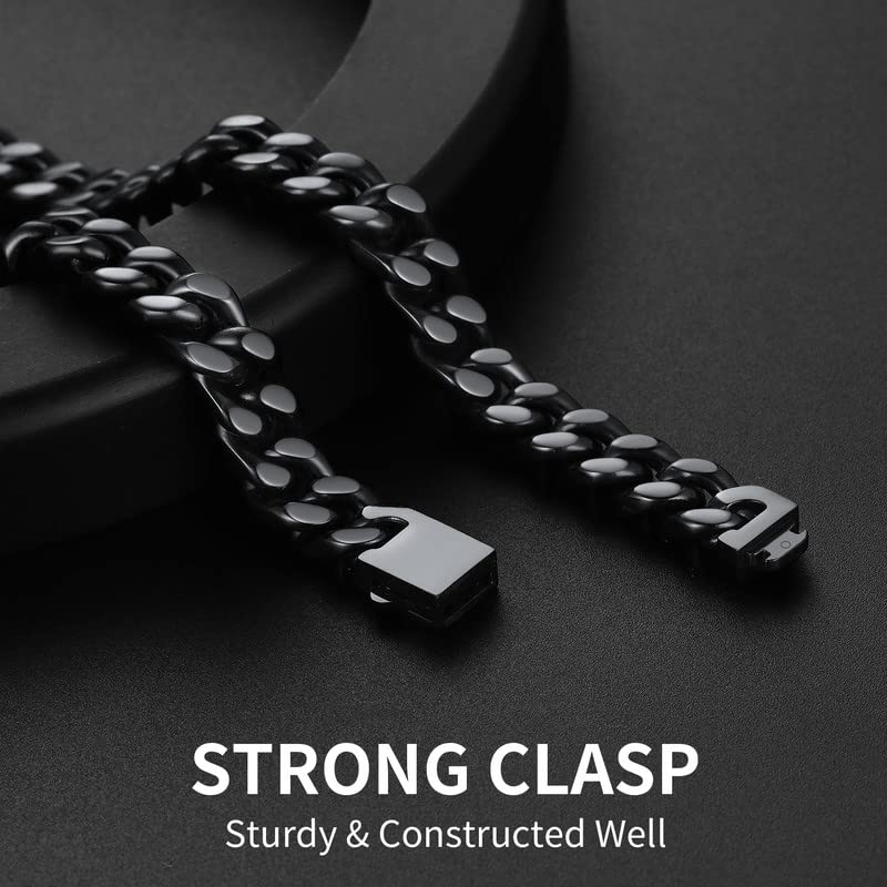 ChainsHouse Mens Cuban Link Chain, Black Miami Cuban Chain Necklace for Men, 9mm Wide Hip Hop Mens Jewelry, 22" - Image 3