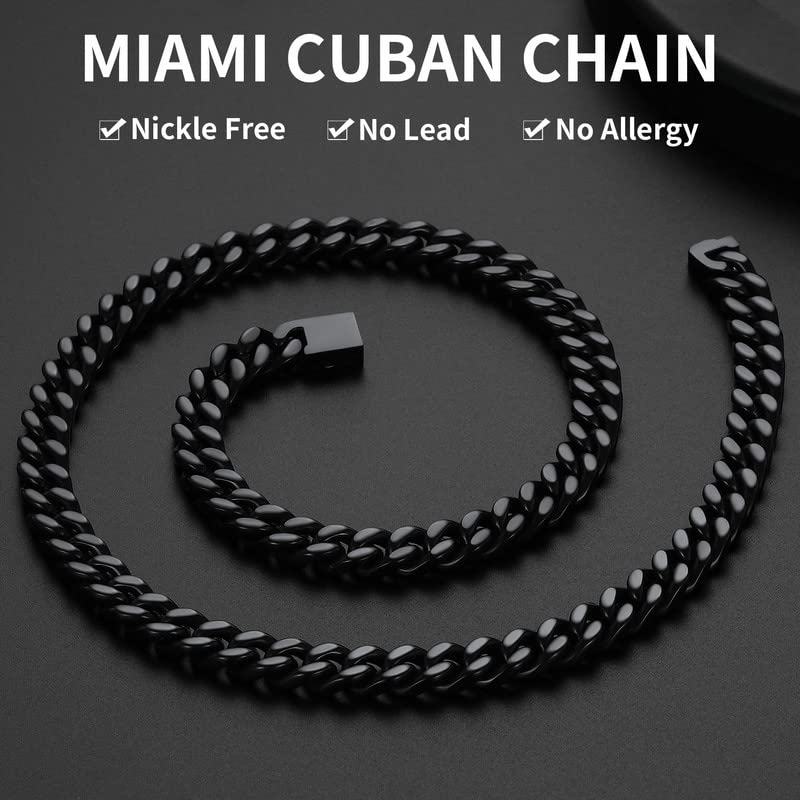 ChainsHouse Mens Cuban Link Chain, Black Miami Cuban Chain Necklace for Men, 9mm Wide Hip Hop Mens Jewelry, 22" - Image 2
