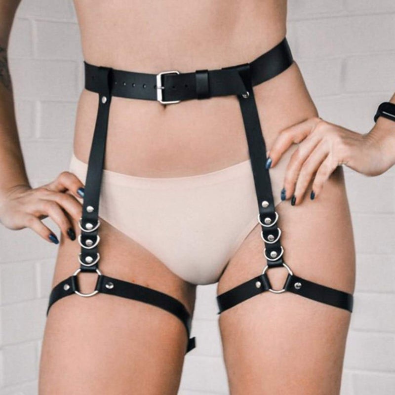 Bmirth Leg Harness Leather Belt Chain Body Harness Belt Waist Body Chain Accessories for Women (style 3) - Image 3