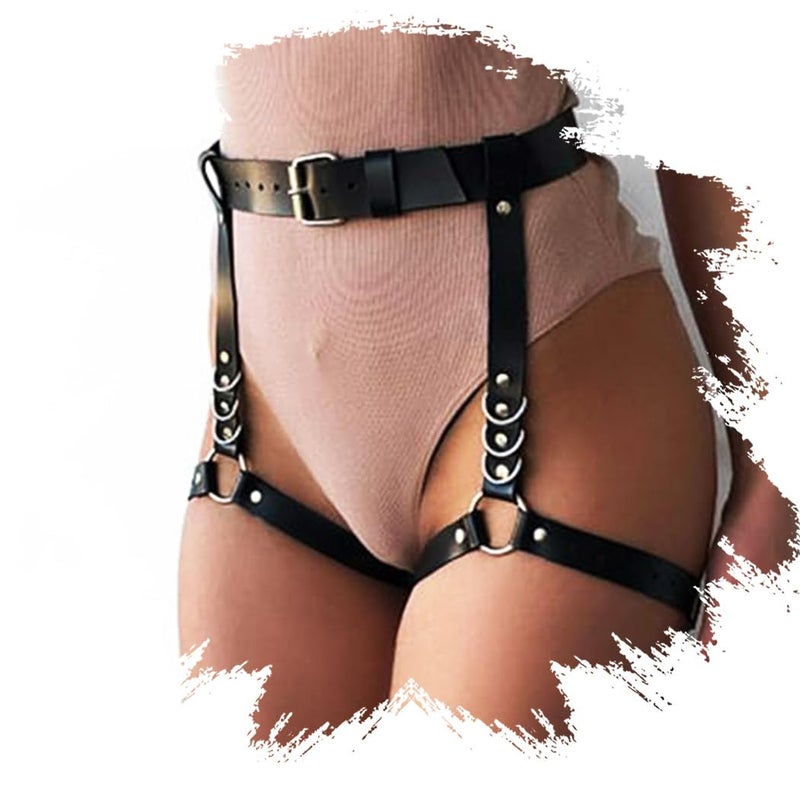 Bmirth Leg Harness Leather Belt Chain Body Harness Belt Waist Body Chain Accessories for Women (style 3) - Image 1