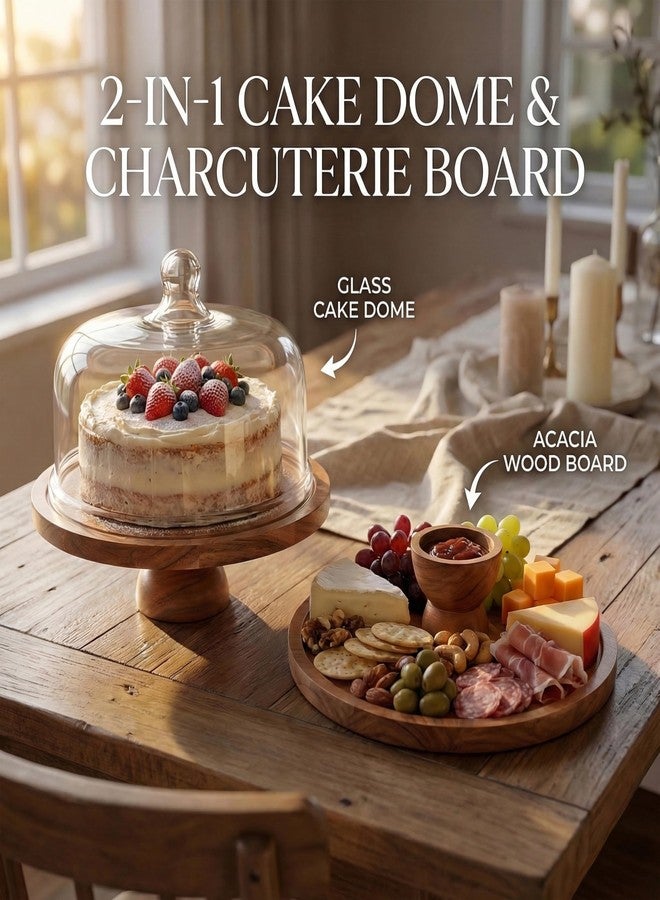 DHAMPOOH Cake Stand with Clear Dome Lid - Wooden Base Dessert Display Stand for Cakes, Pastries & Cupcakes - Cake Keeper with Cover for Kitchen, Party & Home Decor - Image 3