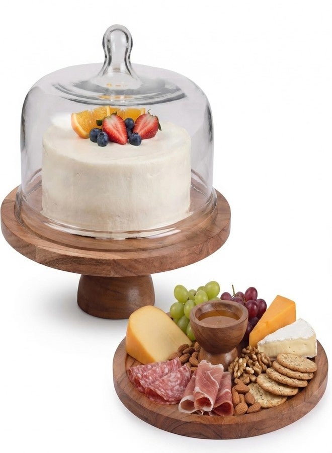 DHAMPOOH Cake Stand with Clear Dome Lid - Wooden Base Dessert Display Stand for Cakes, Pastries & Cupcakes - Cake Keeper with Cover for Kitchen, Party & Home Decor - Image 1