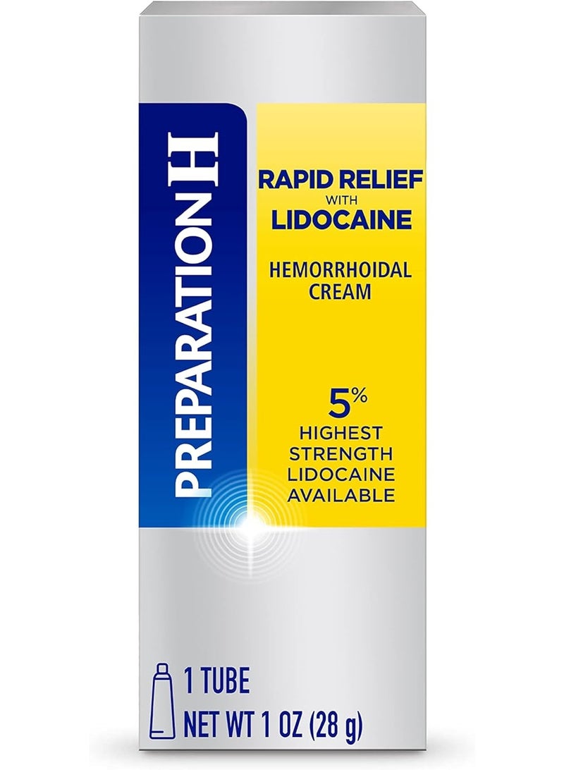 Preparation H Rapid Relief Hemorrhoid Cream with Lidocaine, Numbing Relief for Swelling, Pain, Burning and Itching - 1 Oz Tube