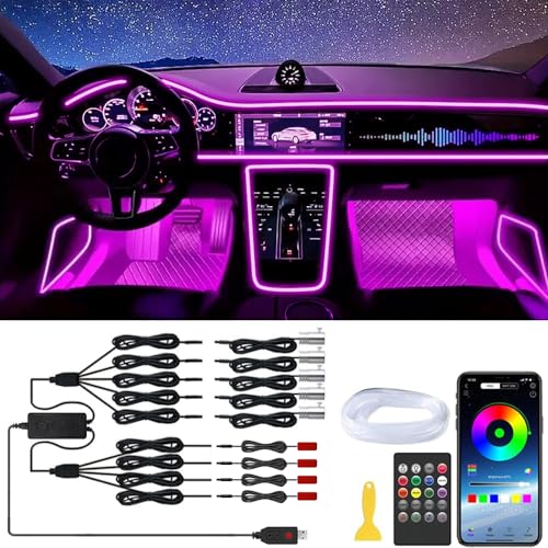 TEKSHINNY Car LED Interior Strip Lights, RGB Car Interior LED Light Wireless APP and Remote Control, 9 in 1 Ambient Lighting Kit with 236 Inches Fiber Optic, EL Wire Lights for Car Inside - Image 1