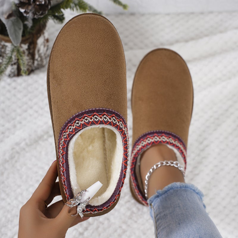 2025 Winter New Thick-Soled Ethnic Style Slip-On Plus Velvet Thickened Versatile And Comfortable Half-Slip Snow Boots For Women - Image 1