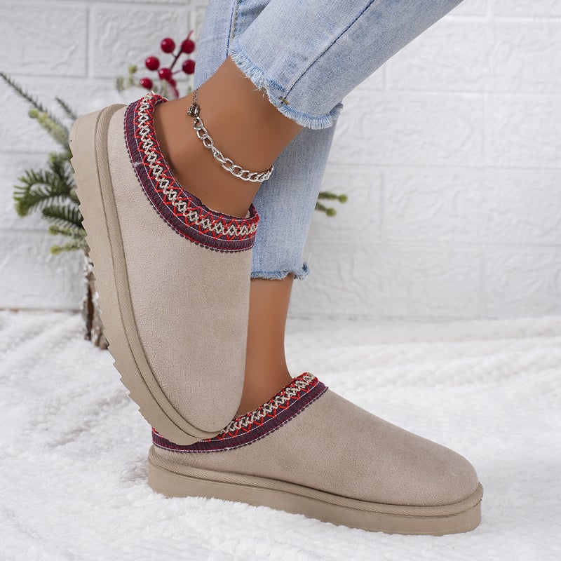 2025 Winter New Thick-Soled Ethnic Style Slip-On Plus Velvet Thickened Versatile And Comfortable Half-Slip Snow Boots For Women - Image 5