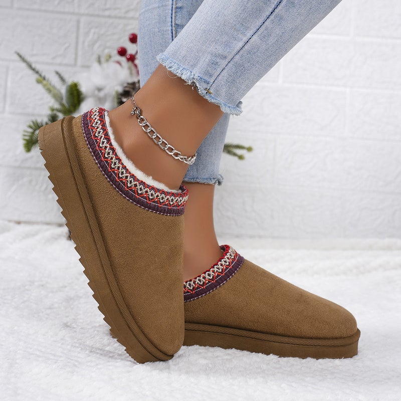 2025 Winter New Thick-Soled Ethnic Style Slip-On Plus Velvet Thickened Versatile And Comfortable Half-Slip Snow Boots For Women - Image 4
