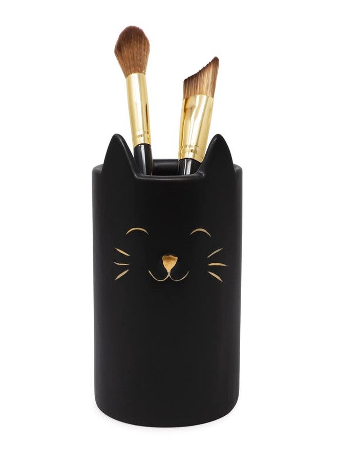 Isaac Jacobs Black Ceramic Cat Makeup Brush Holder, Multi-Purpose Cup Organizer. Bathroom, Kitchen, Bedroom, Office Décor (Single Cup, Matte Black) - Image 2