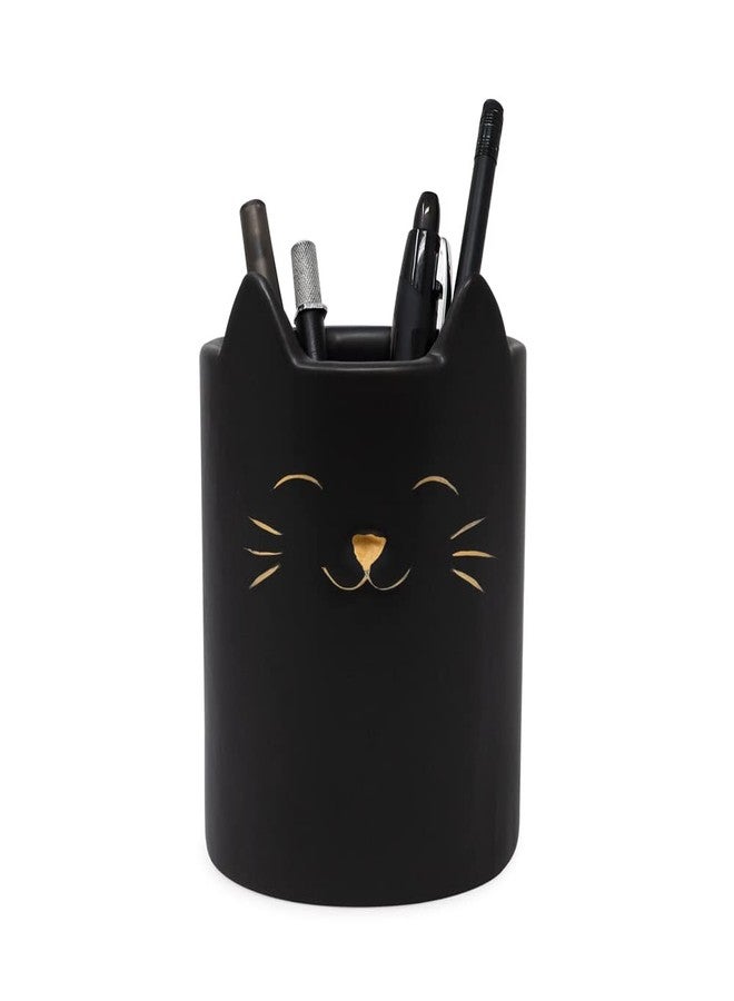 Isaac Jacobs Black Ceramic Cat Makeup Brush Holder, Multi-Purpose Cup Organizer. Bathroom, Kitchen, Bedroom, Office Décor (Single Cup, Matte Black) - Image 3