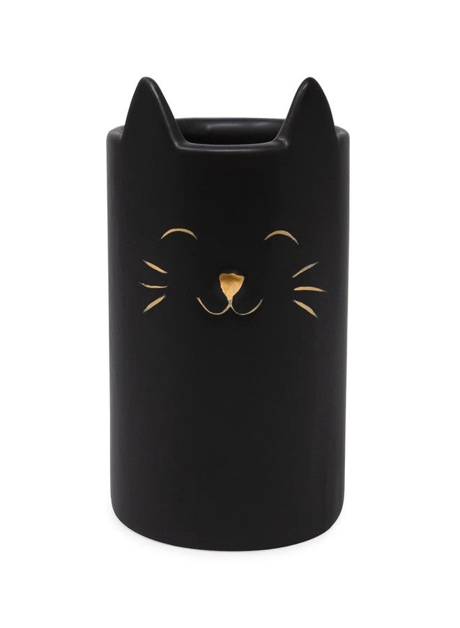 Isaac Jacobs Black Ceramic Cat Makeup Brush Holder, Multi-Purpose Cup Organizer. Bathroom, Kitchen, Bedroom, Office Décor (Single Cup, Matte Black) - Image 1
