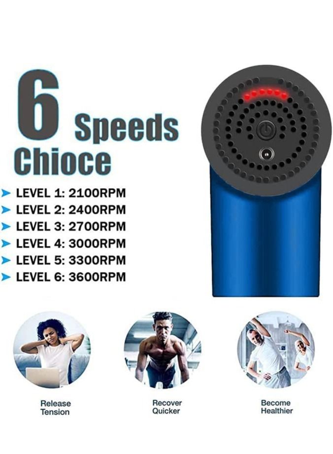 Massage Gun, Percussion Muscle Massager Deep Tissue Massage Gun for Pain Relief with 4 Massage Heads 6 Speed High-Intensity Vibration Super Quiet Cordless Handheld (BLUE) - Image 5
