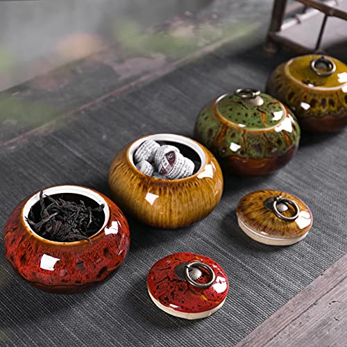 Simcat Ceramic Storage Jars  Exquisite Glaze Food Canisters for Kitchen Spice Storage Tea Caddy Storage Coffee Jar Condiment Jar with Seald Lid (Red B) - Image 4