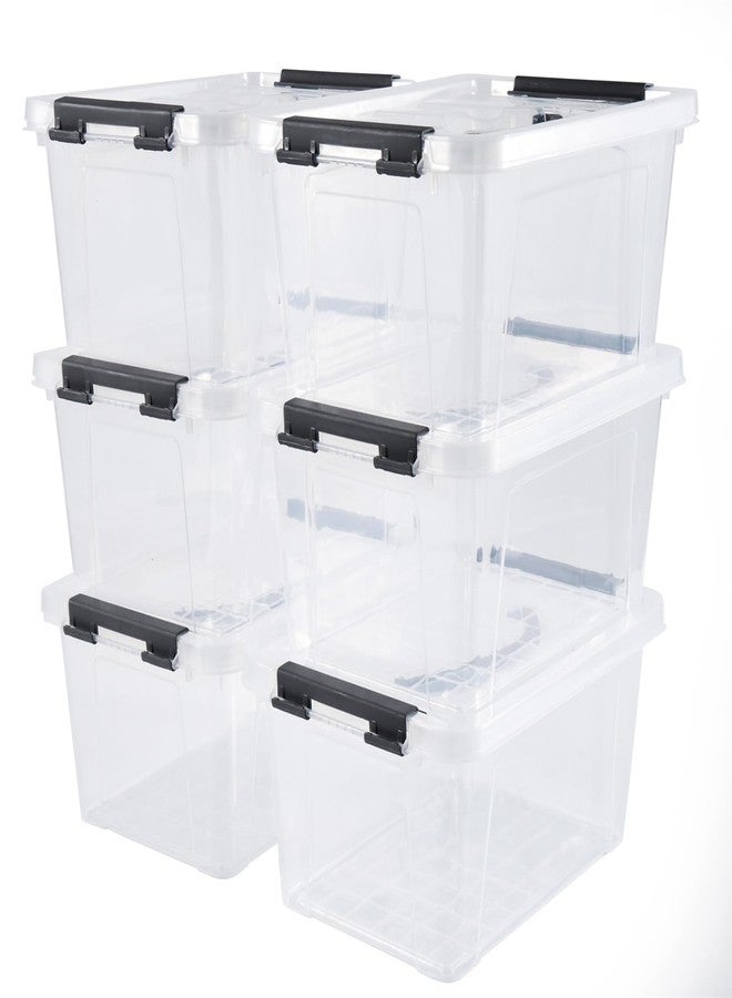 Eslite 6 Quart Plastic Stackable Storage Latch Bins,Clear Latching Box with Handle and Lid,Pack of 6 (Black Handle) - Image 1