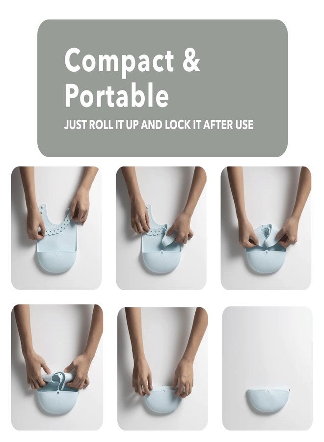 Miniware Roll & Lock Silicone Baby Bib 2 Pack, Easy Mealtime Cleanup - Adjustable Neck Strap and Food Catcher Pocket - Food-Grade Material Reduces Mess, Travel-Friendly Design (Grey + Aqua) - Image 4
