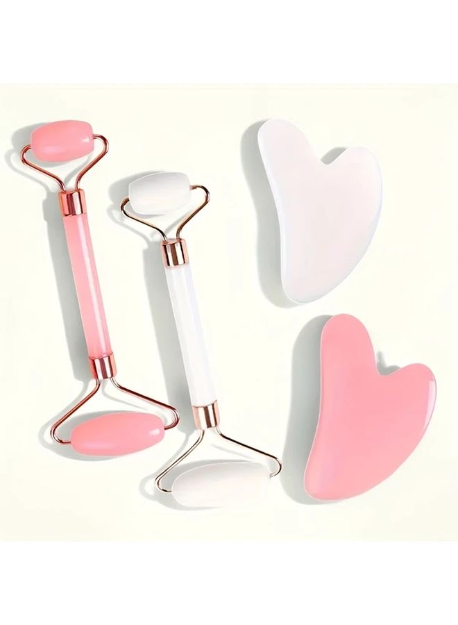White Resin Gua Sha Massage Tool Set with Facial Roller for Relaxation - Image 1