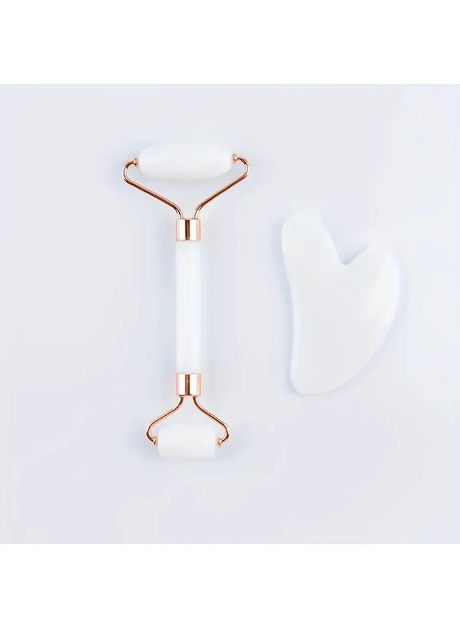 White Resin Gua Sha Massage Tool Set with Facial Roller for Relaxation - Image 5