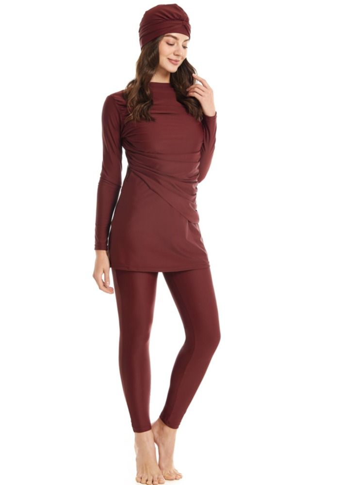 Loquat Swimwear 3-piece Long Sleeved Trousers Hat Red - Image 1