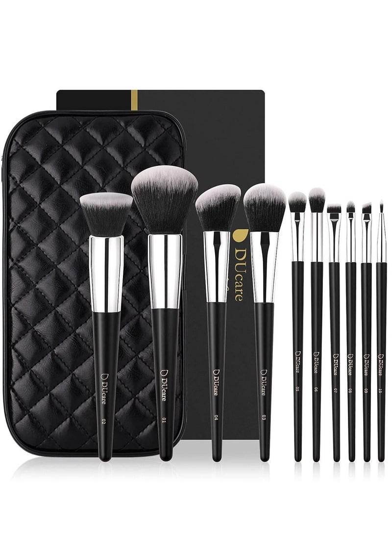 DUcare - Makeup Brushes with Bag 10Pcs Travel Makeup Brushset Women Gift Premium Kabuki Foundation Blending Brush Face Powder Blush Concealers Eye Shadows with Case - Image 1